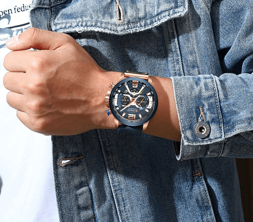 Men’s Oversized Leather Strap Quartz Watch - ST1CU3900MKT10