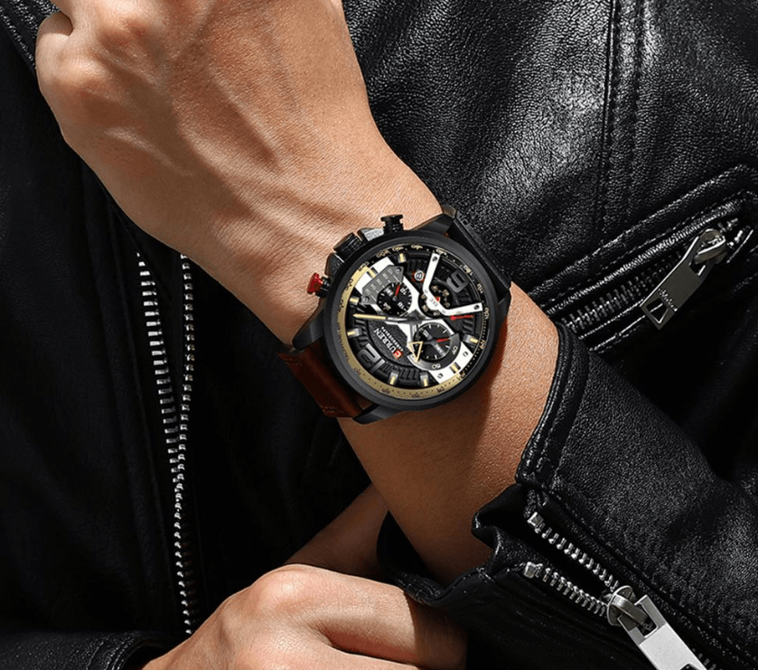 Men’s Oversized Leather Strap Quartz Watch - ST1CU3900MKT10