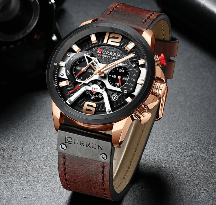 Men’s Oversized Leather Strap Quartz Watch - ST1CU3900MKT10