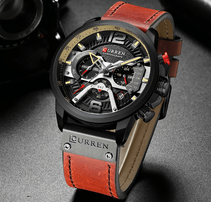 Men’s Oversized Leather Strap Quartz Watch - ST1CU3900MKT10