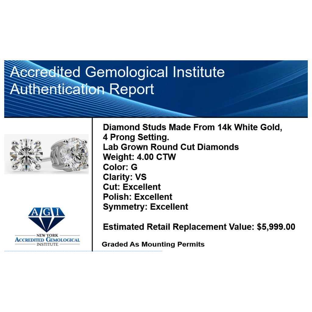 4.00 CTW Lab-Grown Diamond Stud Earrings in 14K Gold