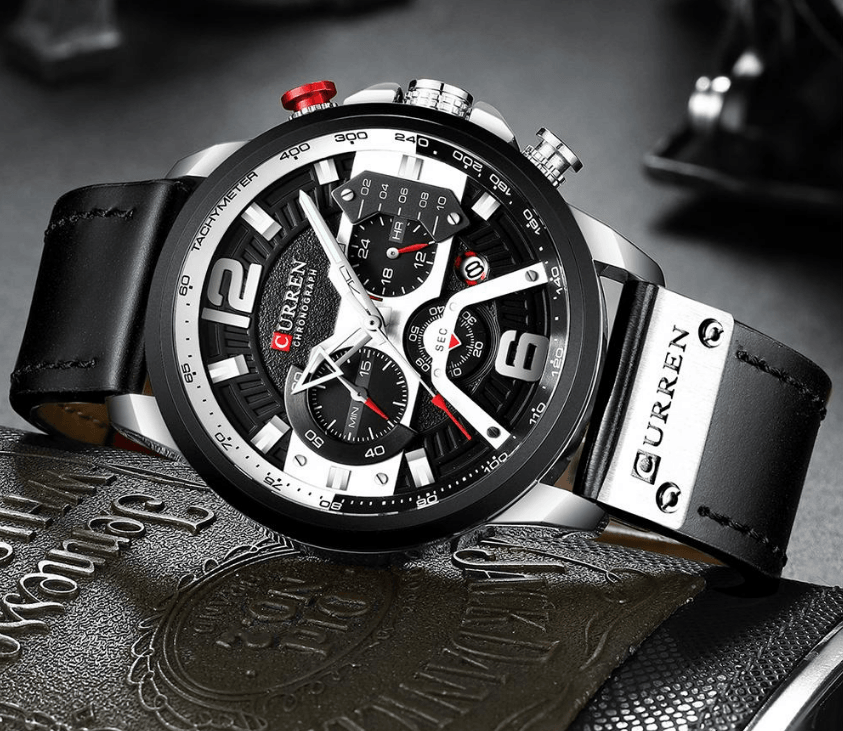 Men’s Oversized Leather Strap Quartz Watch - ST1CU3900MKT10