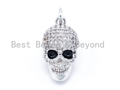 3D CZ Micro Pave Black Eye Skull Charm, 18x9x12mm, Cubic Zirconia Charm Pendant,Men's Jewelry,1pc/2pcs sku#F109