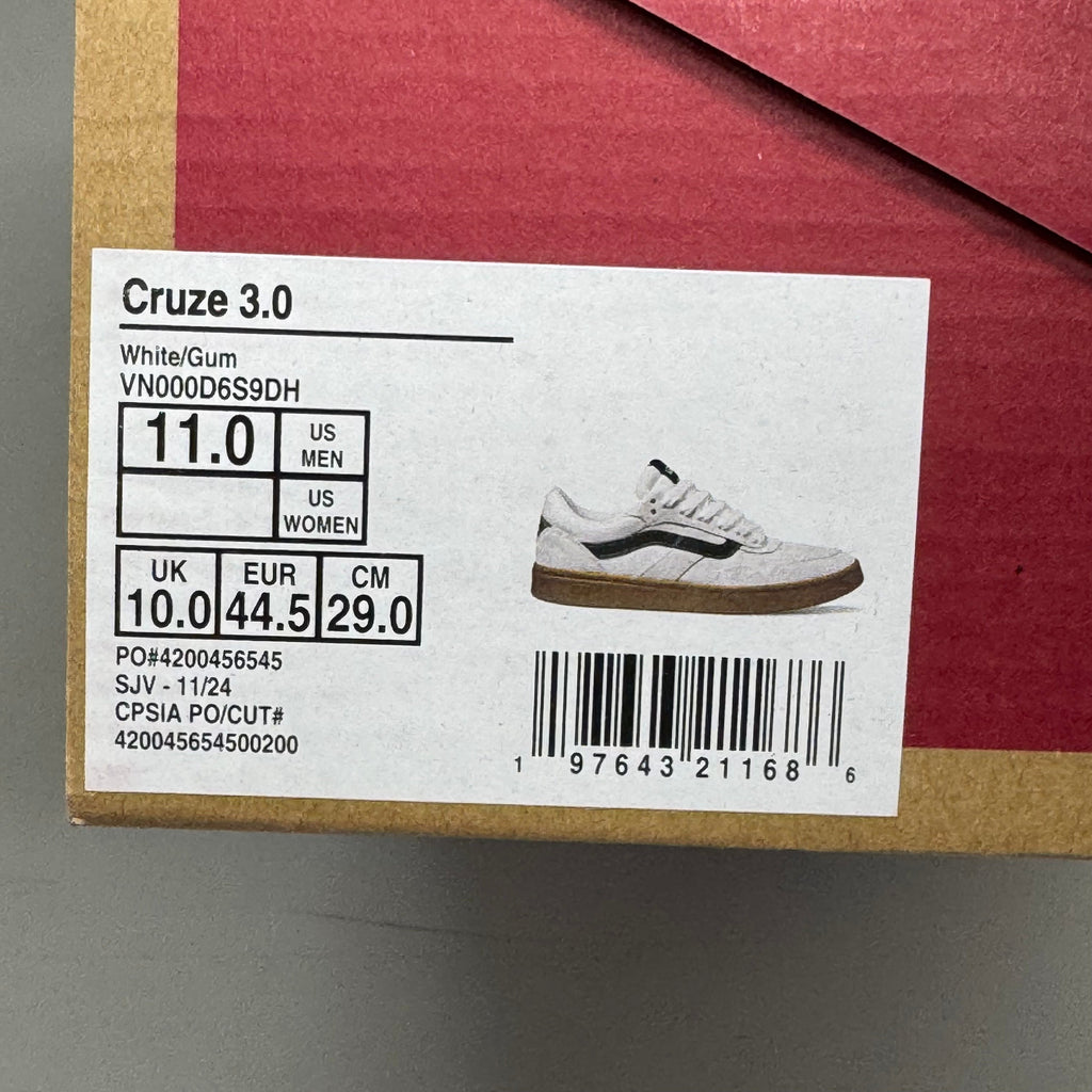 VANS Cruze 3.0 Sneakers Sz Men's 11.0 White/Gum VN000D6S9DH