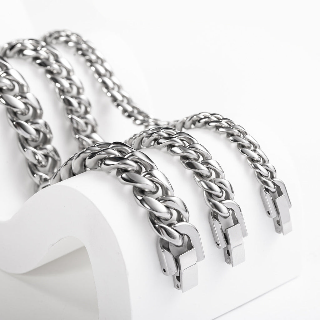 Men's Trendy Titanium Steel Cuban Link Chain Stainless Jewelry Buckle Necklaces