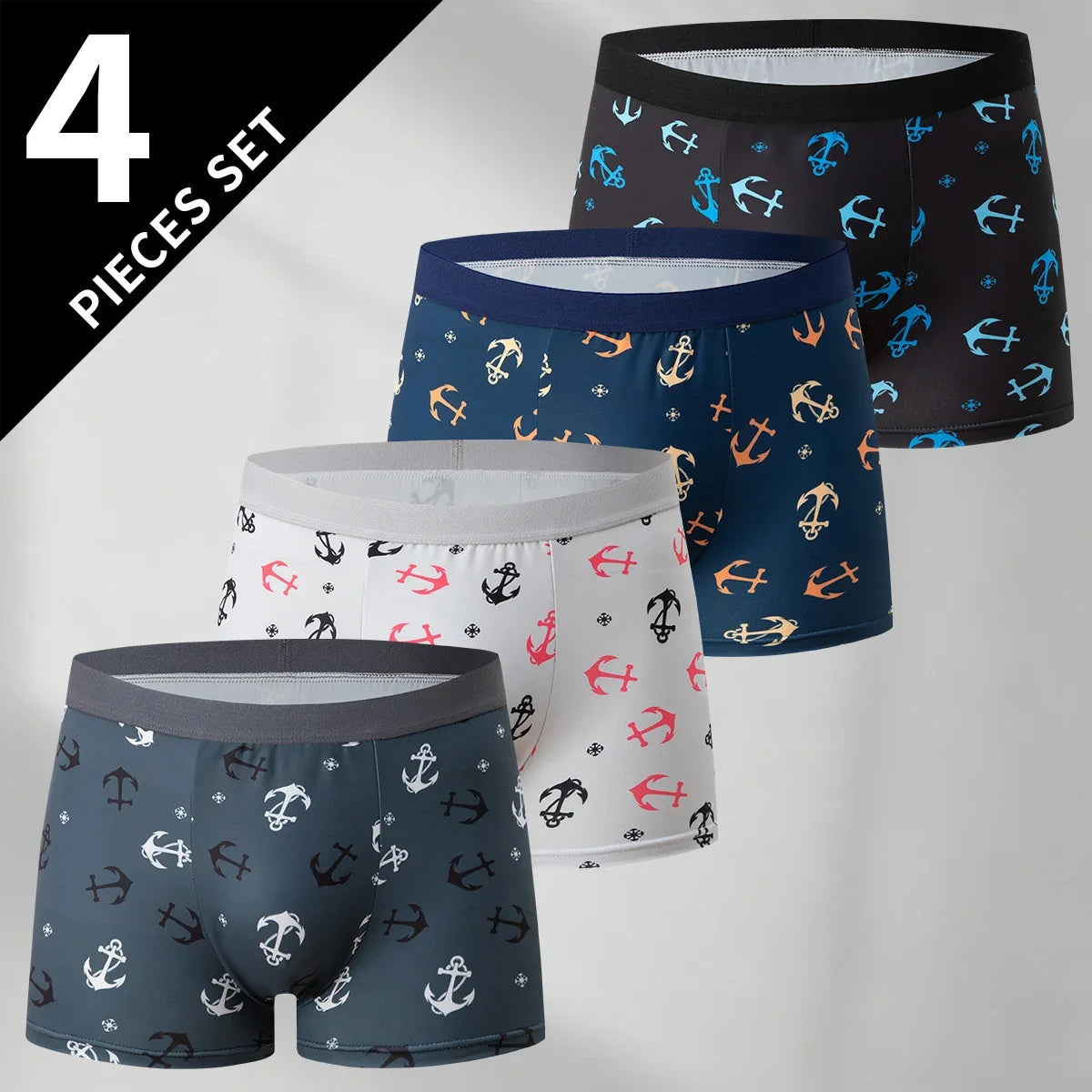 4-piece Set Of Men's Multi-color Combination Underwear Comfortable Elastic Waist Flat Angle Pants Plus Size Sports Base Shorts