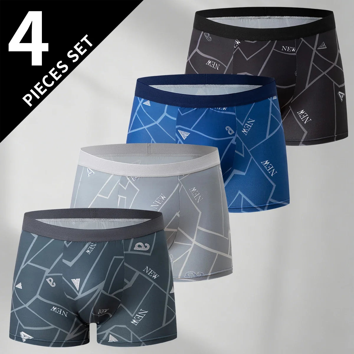 4-piece Set Of Men's Multi-color Combination Underwear Comfortable Elastic Waist Flat Angle Pants Plus Size Sports Base Shorts