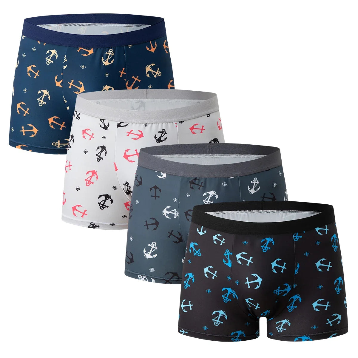 4-piece Set Of Men's Multi-color Combination Underwear Comfortable Elastic Waist Flat Angle Pants Plus Size Sports Base Shorts