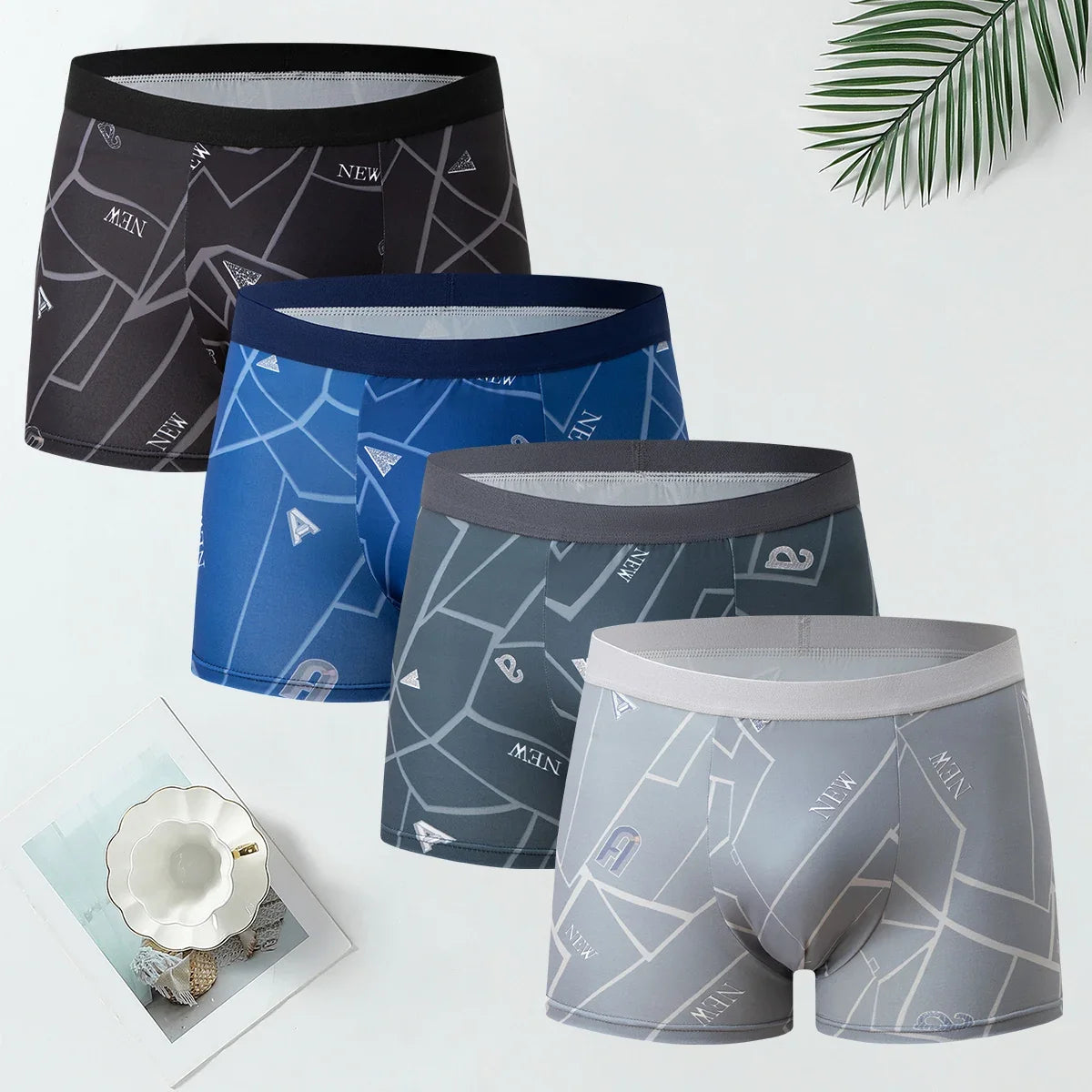 4-piece Set Of Men's Multi-color Combination Underwear Comfortable Elastic Waist Flat Angle Pants Plus Size Sports Base Shorts