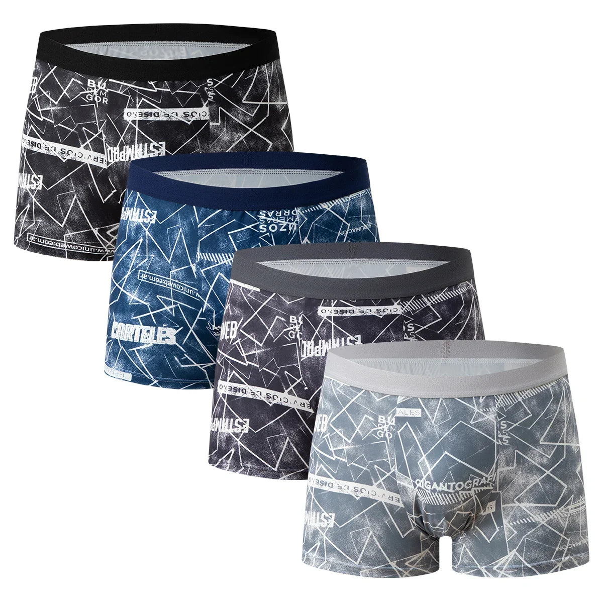 4-piece Set Of Men's Multi-color Combination Underwear Comfortable Elastic Waist Flat Angle Pants Plus Size Sports Base Shorts