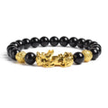 Pi Xiu Tiger Eye Stone Beads Bracelet Feng Shui Yellow Power Stone Women Men Elastic Jewelry Gold Color Pixiu Good Luck Bracelet
