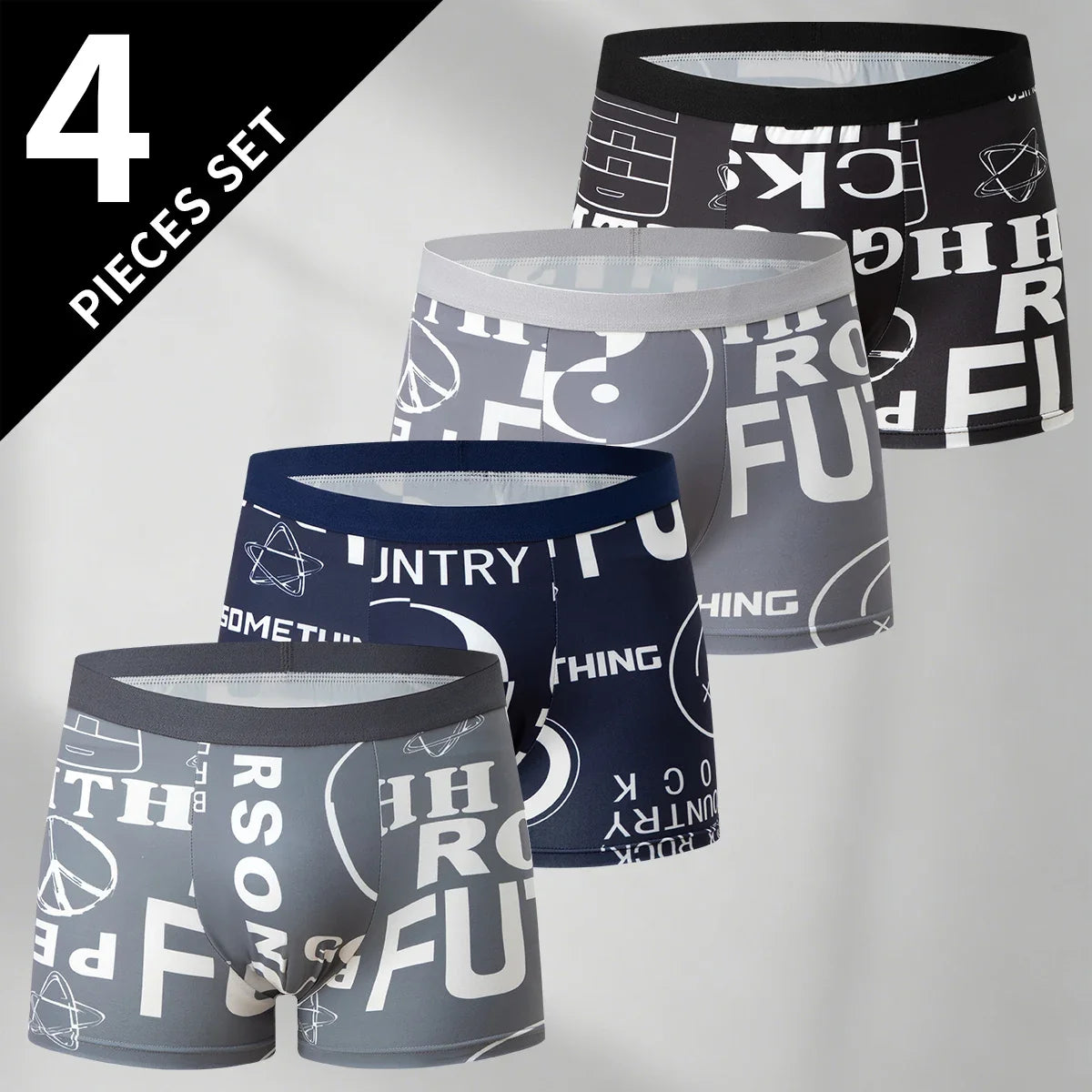 4-piece Set Of Men's Multi-color Combination Underwear Comfortable Elastic Waist Flat Angle Pants Plus Size Sports Base Shorts