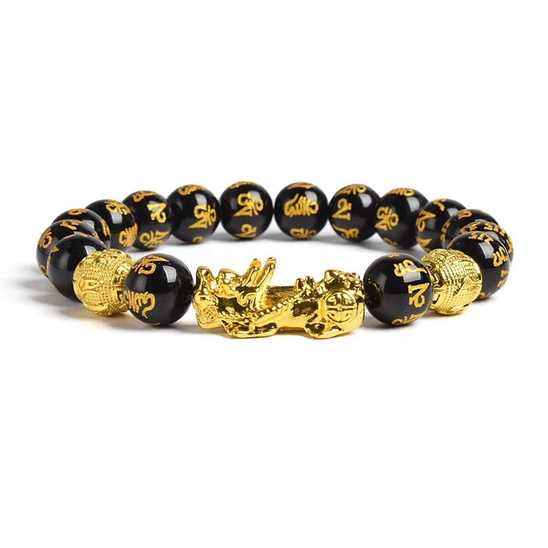 Pi Xiu Tiger Eye Stone Beads Bracelet Feng Shui Yellow Power Stone Women Men Elastic Jewelry Gold Color Pixiu Good Luck Bracelet