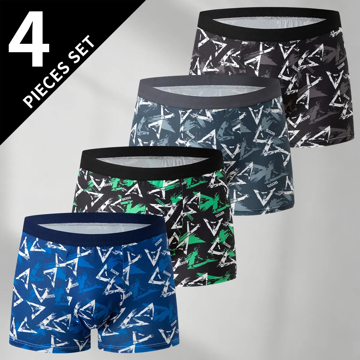 4-piece Set Of Men's Multi-color Combination Underwear Comfortable Elastic Waist Flat Angle Pants Plus Size Sports Base Shorts