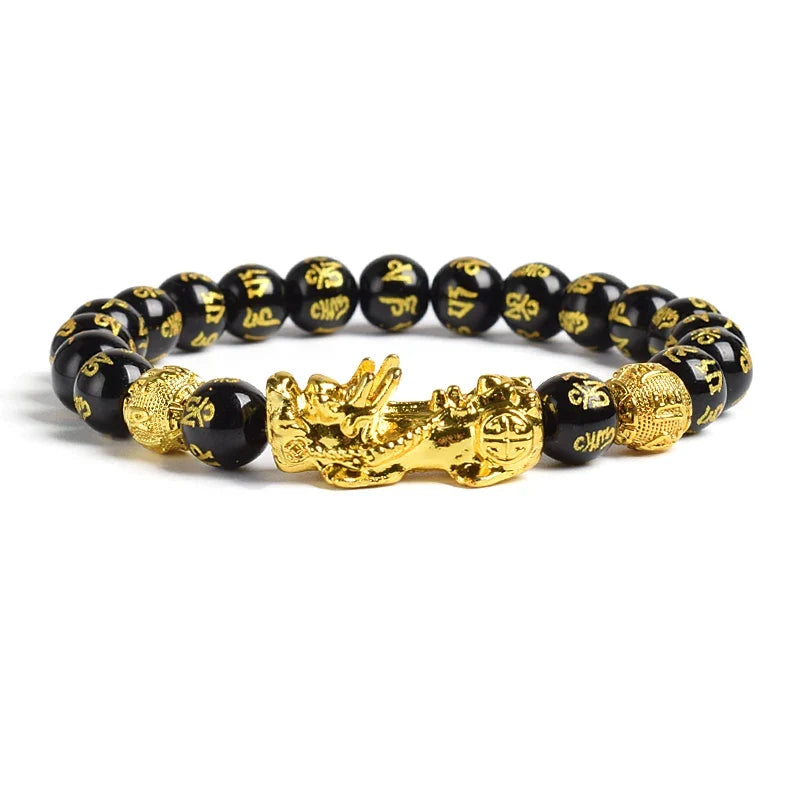 Pi Xiu Tiger Eye Stone Beads Bracelet Feng Shui Yellow Power Stone Women Men Elastic Jewelry Gold Color Pixiu Good Luck Bracelet