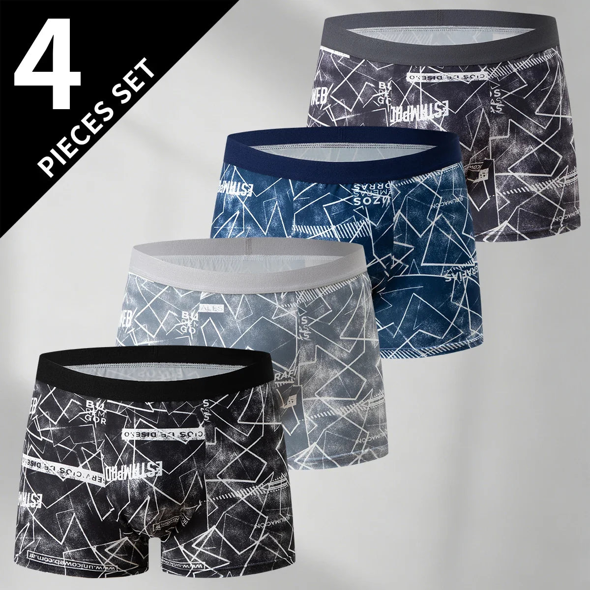 4-piece Set Of Men's Multi-color Combination Underwear Comfortable Elastic Waist Flat Angle Pants Plus Size Sports Base Shorts