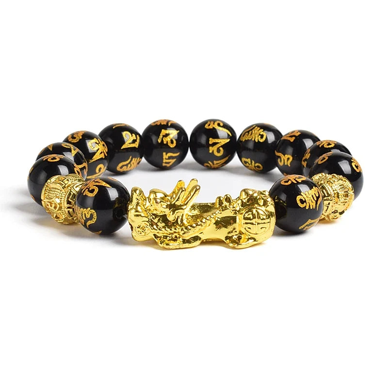 Pi Xiu Tiger Eye Stone Beads Bracelet Feng Shui Yellow Power Stone Women Men Elastic Jewelry Gold Color Pixiu Good Luck Bracelet