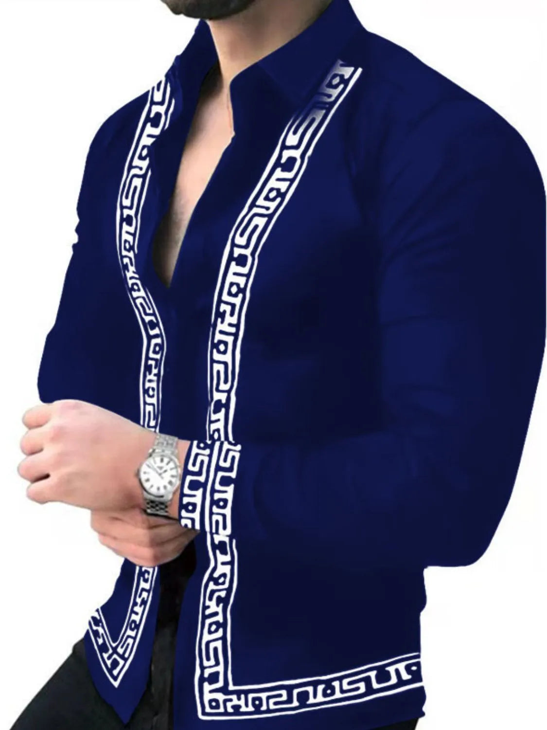 Men's Full Size Stand Collar Long Sleeve Shirt Plus Size