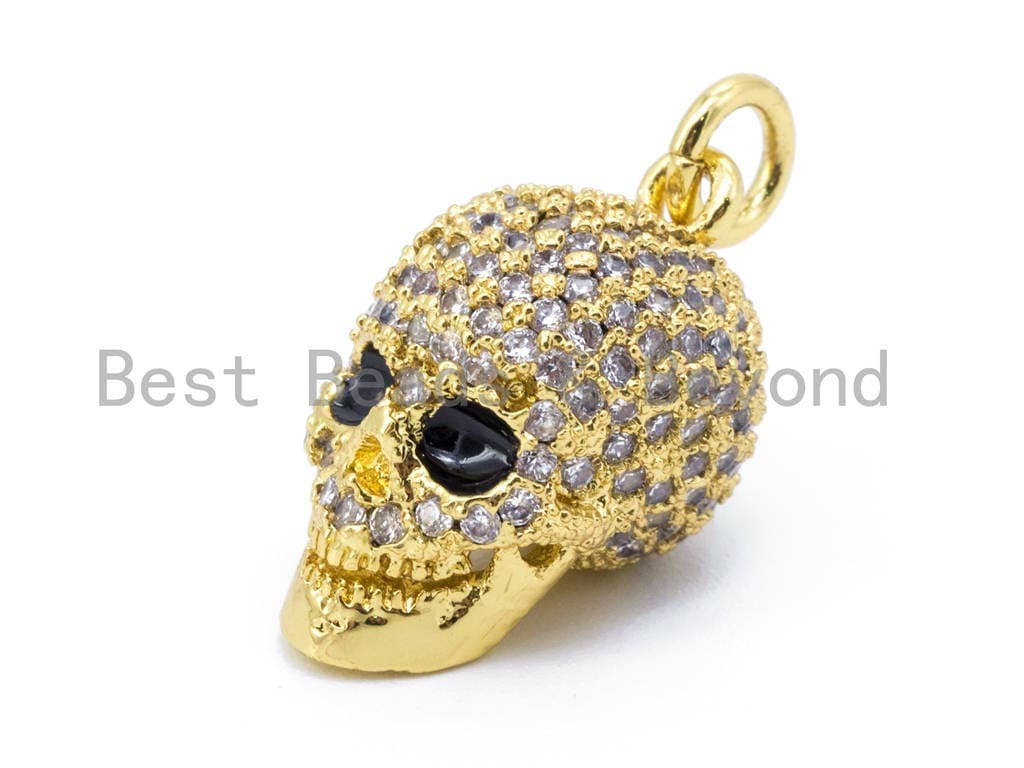 3D CZ Micro Pave Black Eye Skull Charm, 18x9x12mm, Cubic Zirconia Charm Pendant,Men's Jewelry,1pc/2pcs sku#F109
