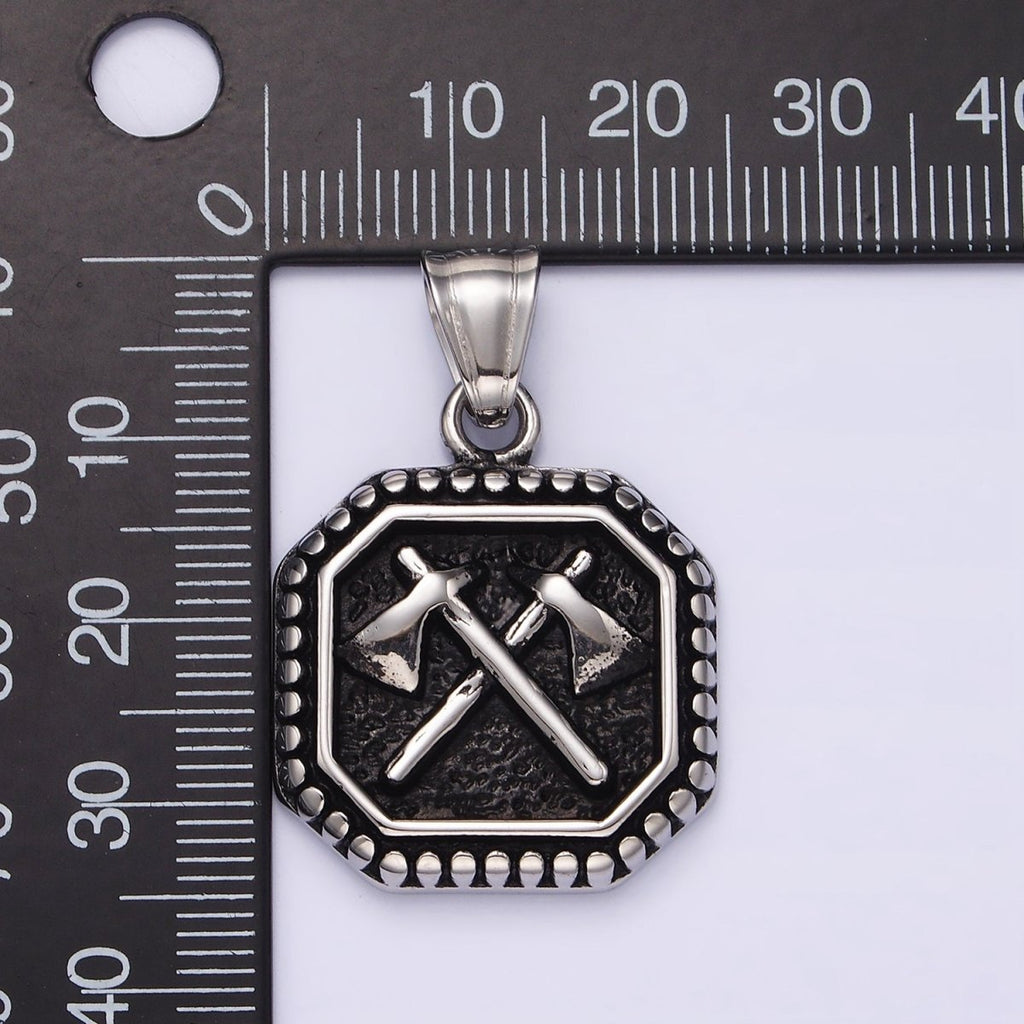 Stainless Steel 28.5mm Double Axe Weapon Hammered Dotted Hexagonal Pendant Men jewelry | P-843