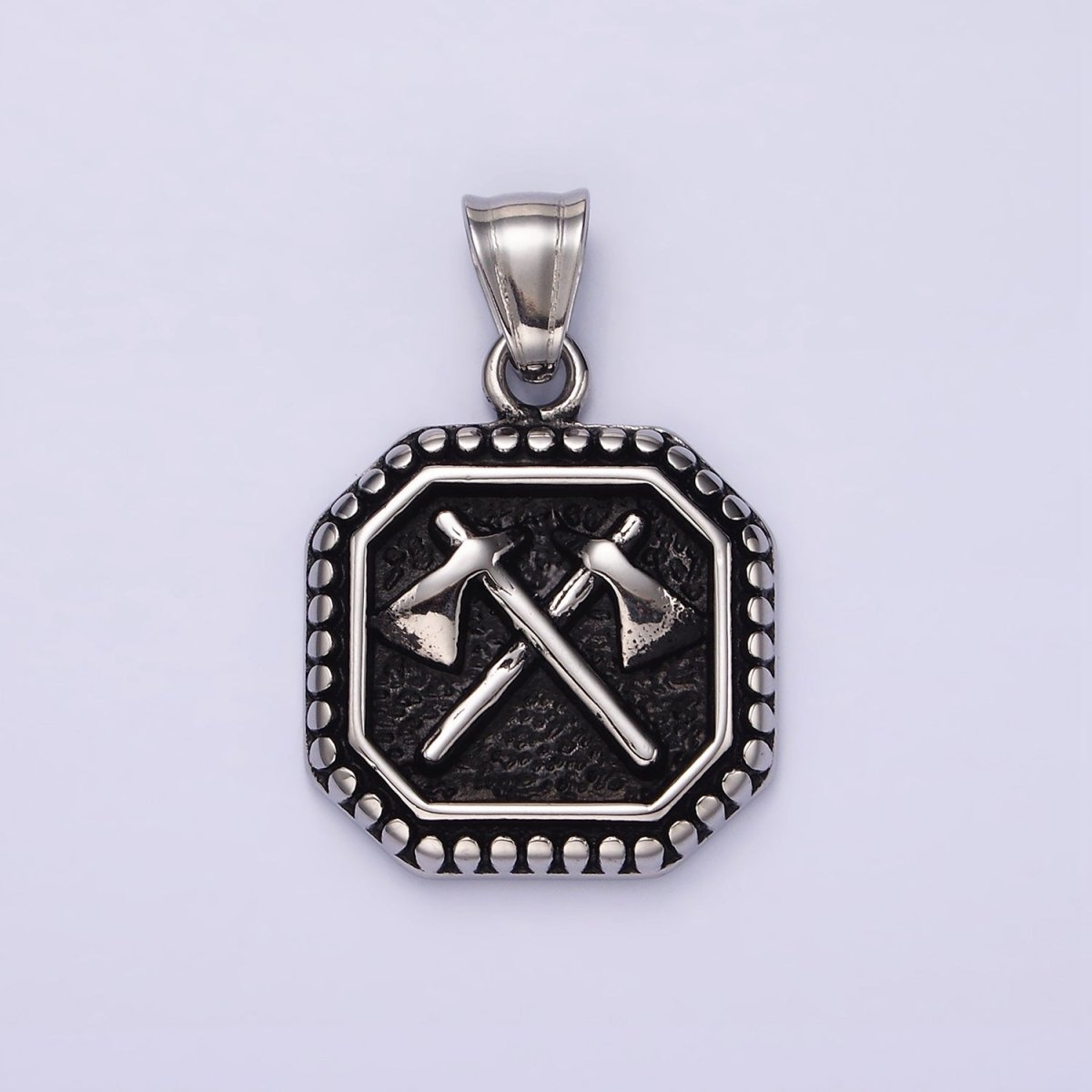 Stainless Steel 28.5mm Double Axe Weapon Hammered Dotted Hexagonal Pendant Men jewelry | P-843