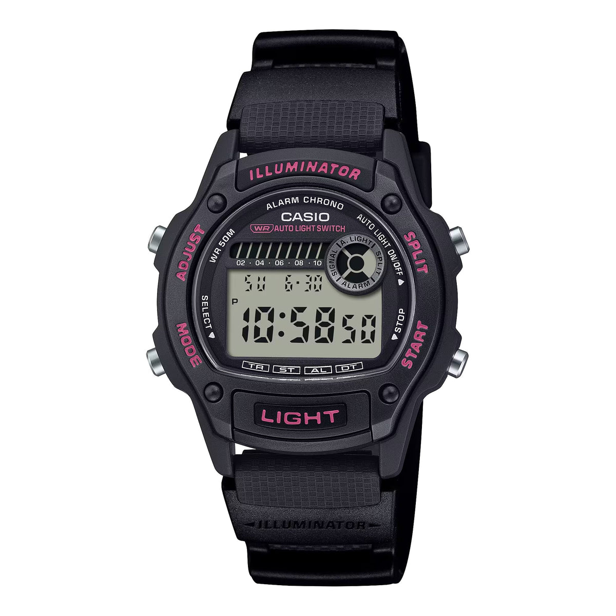 Casio Men’s Black Digital Watch with Pink Accents - W-220H-1A2V